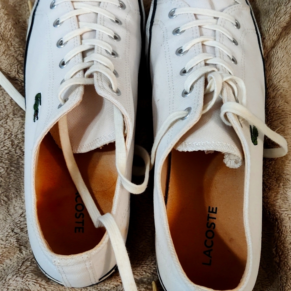 Lacoste low top white gym shoes